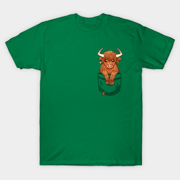 Pocket Cute Scottish Highland Cow T-Shirt by TechraPockets